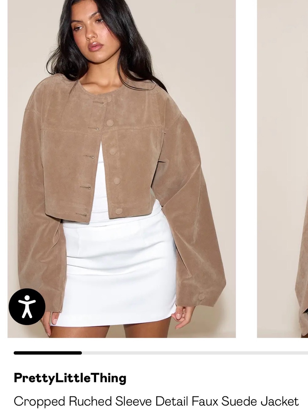 PrettyLittleThing Cropped Faux Suede Jacket in Taupe US8